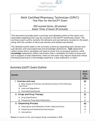 ExCPT Pharmacy Technician Certification Exam (CPhT): New test plan released